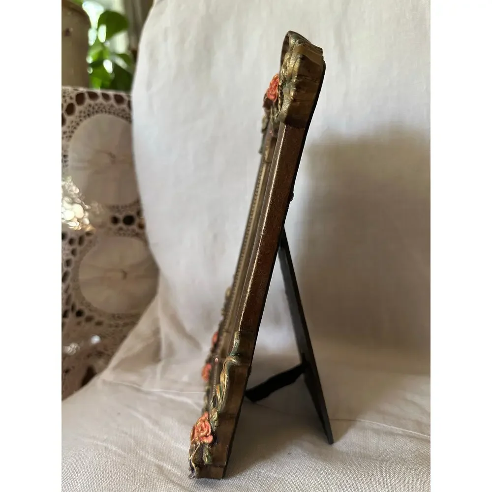 Vintage Mirror By Michal Negrin ? Flowers Unique sea shell crystal desk top READ